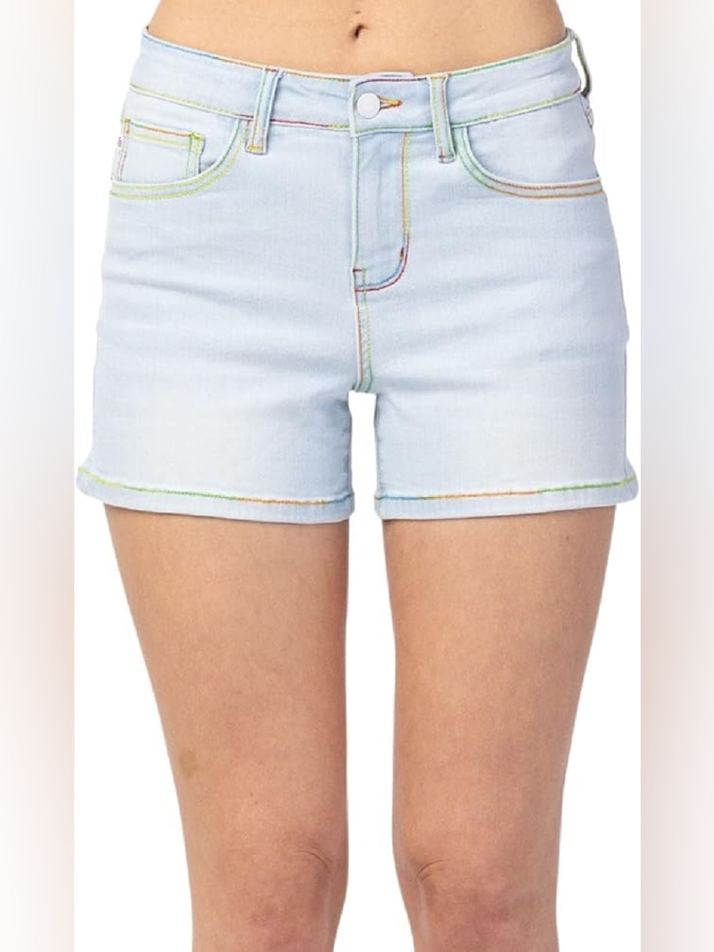 Judy Blue Light Wash Mid-Rise Rainbow Thread Denim Shorts